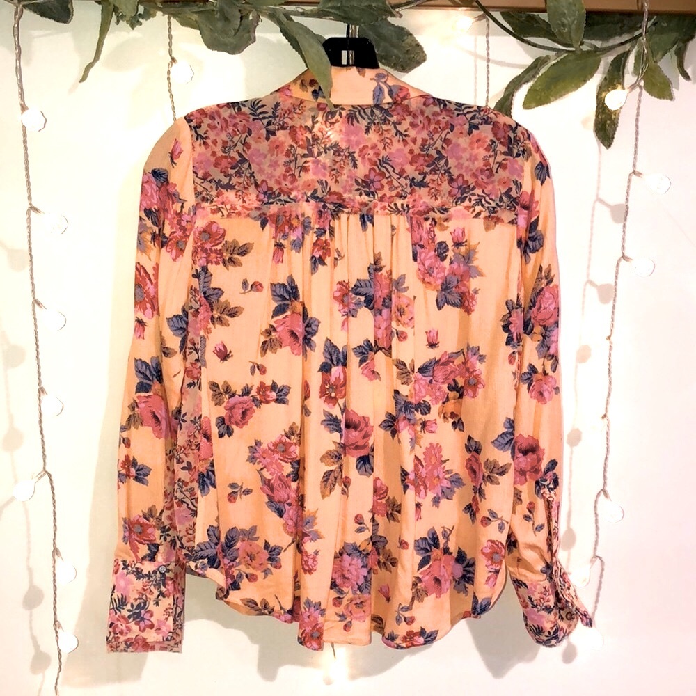 Free People Hold On To Me Button Down Shirt Coral Combo - Picture 9 of 15